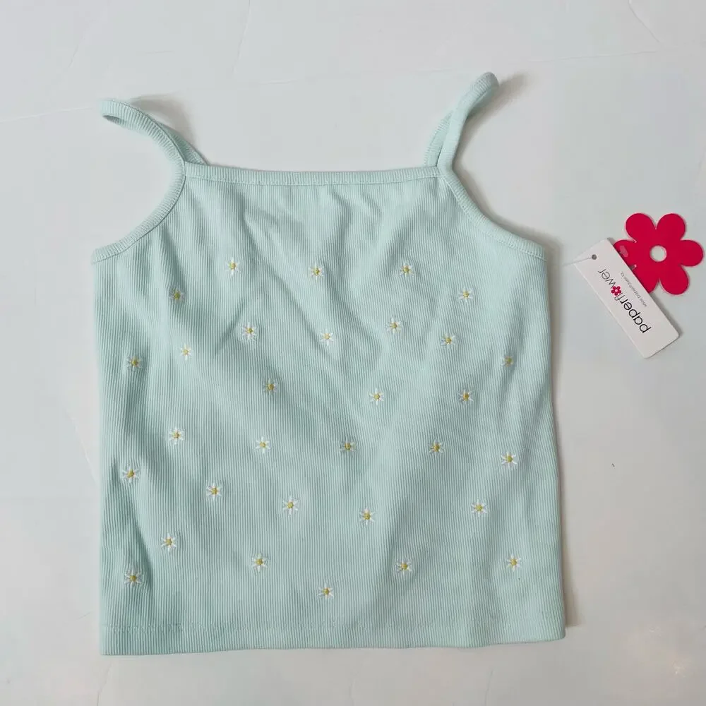 NWT Paperflower Size L (12/14) Daisy Rib Cropped Set in Pastel Blue